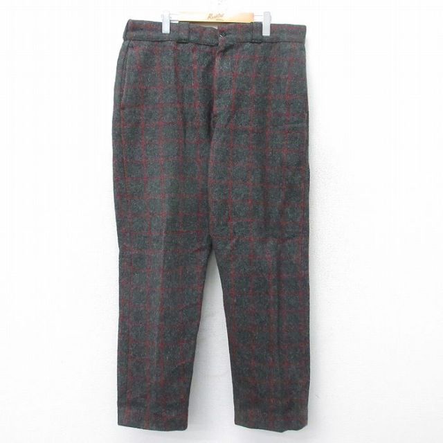W39★古着 Johnson パンツ メンズ 90年代 90s ウール USA製 濃グレー他 チェック【spe】 25dec16