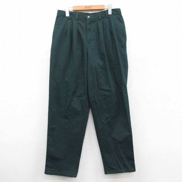 W32★古着 パンツ メンズ 90年代 90s コットン 緑 25dec23