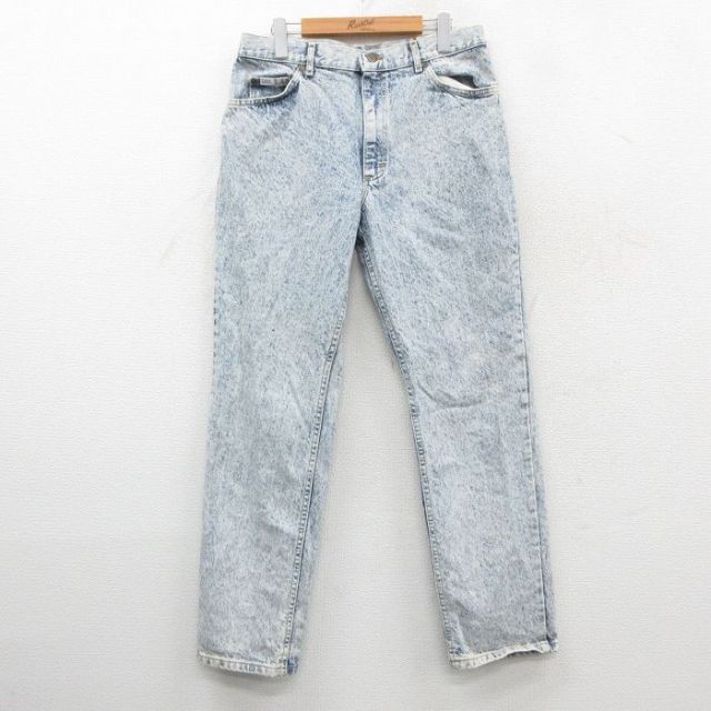 W34★古着 リー Lee ジーンズ メンズ 80年代 80s ケミカルウォッシュ テーパード コットン USA製 薄紺 デニム【spe】 25dec24