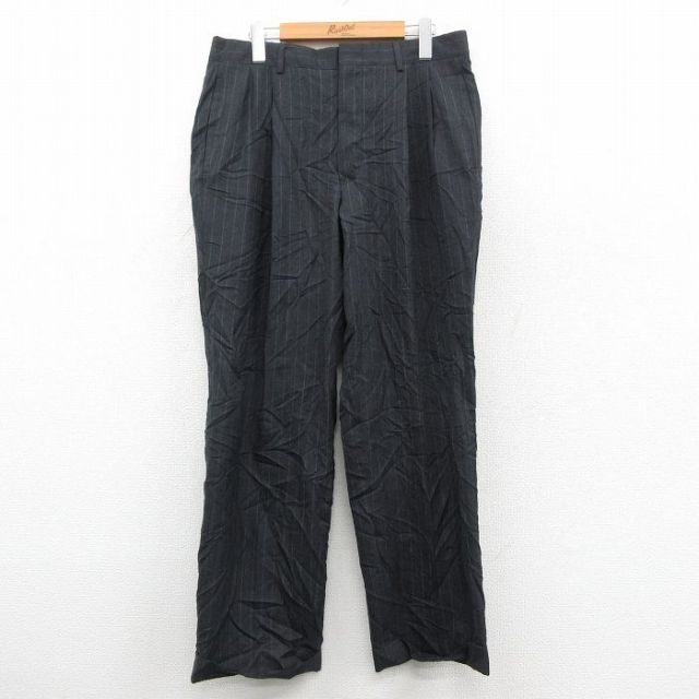 W32★古着 ブルックスブラザーズ ブランド スラックス パンツ メンズ 90年代 90s ウール USA製 黒 ストライプ 25dec24