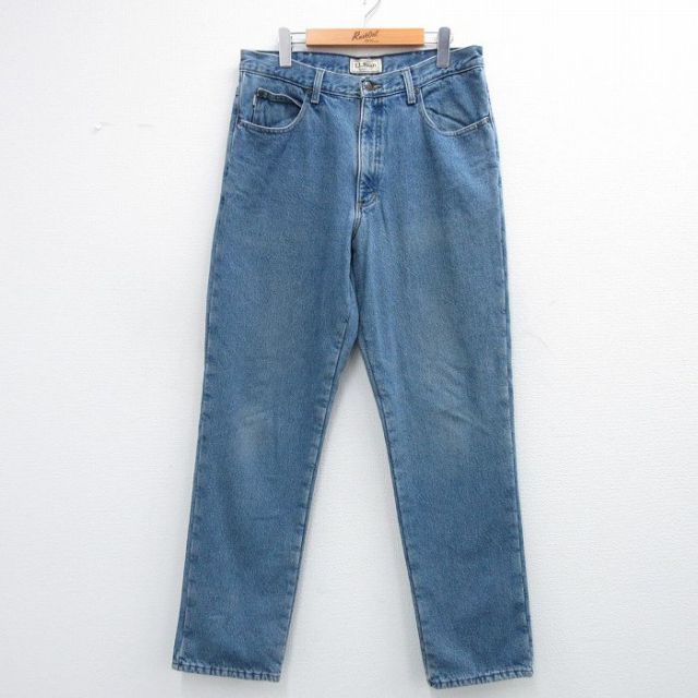 W34★古着 エルエルビーン ジーンズ メンズ 00年代 00s コットン 紺 デニム 内側フリース 25dec27