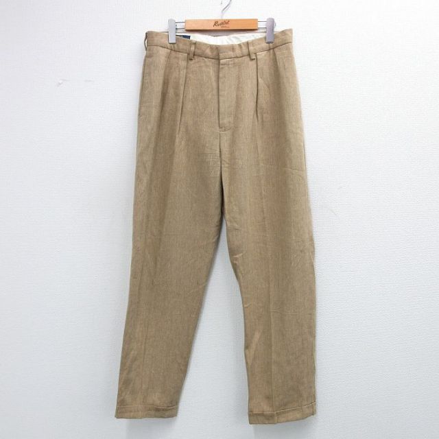 W33★古着 ラルフローレン ブランド パンツ メンズ 90年代 90s リネン 茶【spe】 26jan14