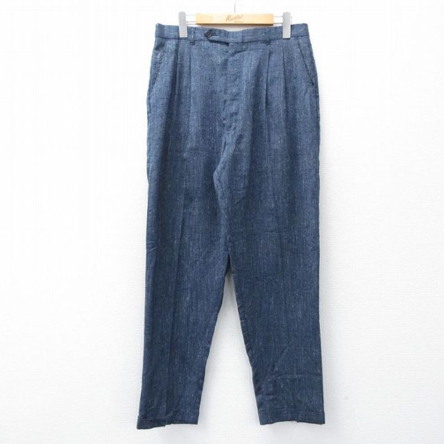 W31★古着 スラックス パンツ メンズ 80年代 80s ウール USA製 タロン 紺 26jan19