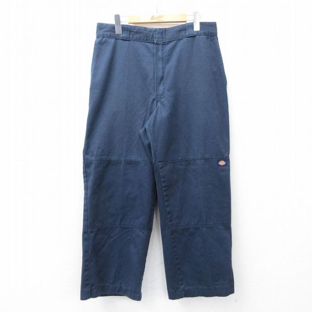 W33★古着 ディッキーズ ワーク パンツ メンズ 90年代 90s ダブルニー 濃紺 26jan27