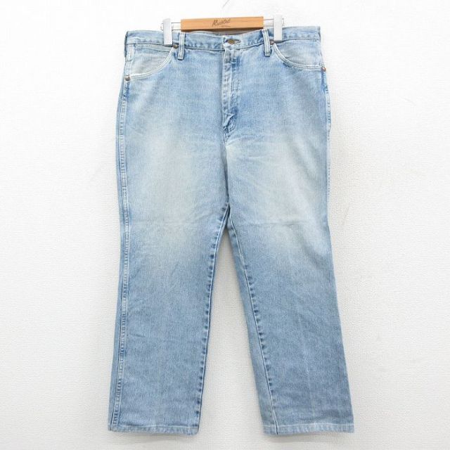 W37★古着 ラングラー ジーンズ メンズ 90年代 90s ヒゲ コットン USA製 薄紺 デニム 26jan28