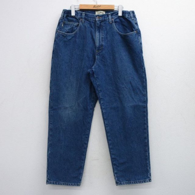 W36★古着 エルエルビーン ジーンズ メンズ コットン 紺 デニム 内側フランネル 26feb13
