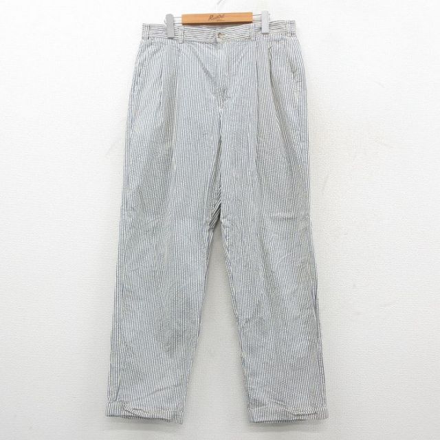 W35★古着 JOS A BANK パンツ メンズ 90年代 90s シアサッカー コットン USA製 白他 ストライプ 26feb14