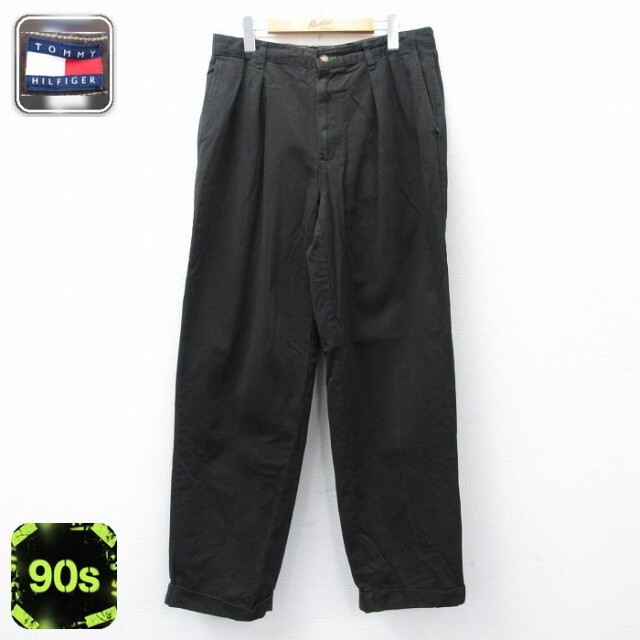 【50%OFF】トミーヒルフィガー 90s パンツ ワンポイントロゴ ブラック W33 | 古着