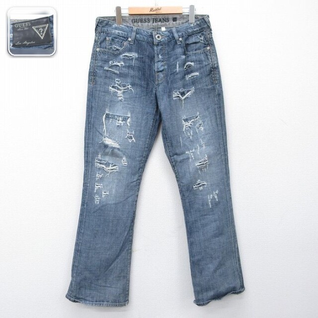 【50%OFF】ゲス GUESS W34ジーンズ ダメージ加工 ネイビー | 古着