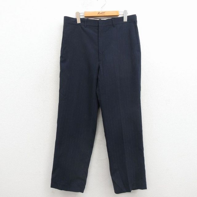 W33★古着 HAGGAR スラックス パンツ メンズ 80年代 80s USA製 濃紺他 ストライプ 26mar18