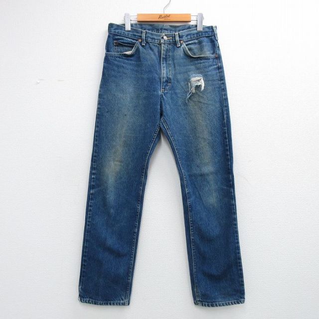 W34★古着 リー Lee ジーンズ メンズ 80年代 80s ヒゲ コットン USA製 紺 デニム