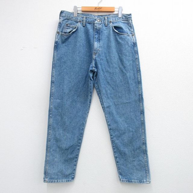 W36★古着 ラングラー ジーンズ メンズ 90年代 90s コットン USA製 薄紺 デニム