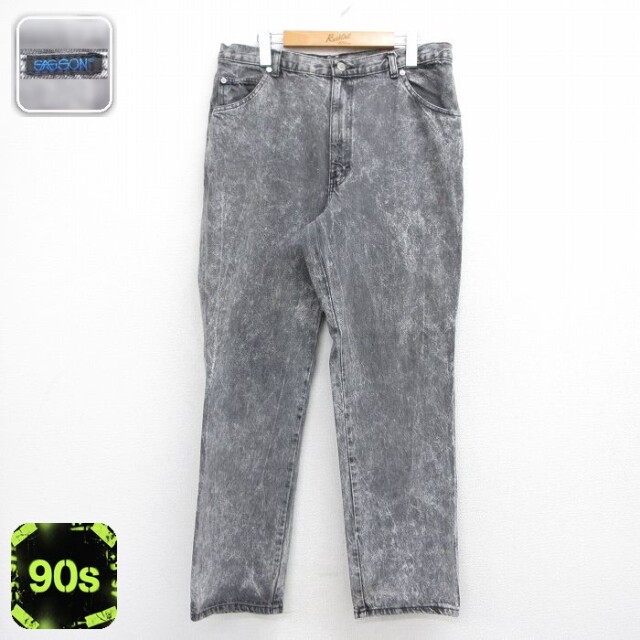 【20%OFF】SASSON 90s ジーンズ ケミカルウォッシュ ブラック 実寸W34 | 古着