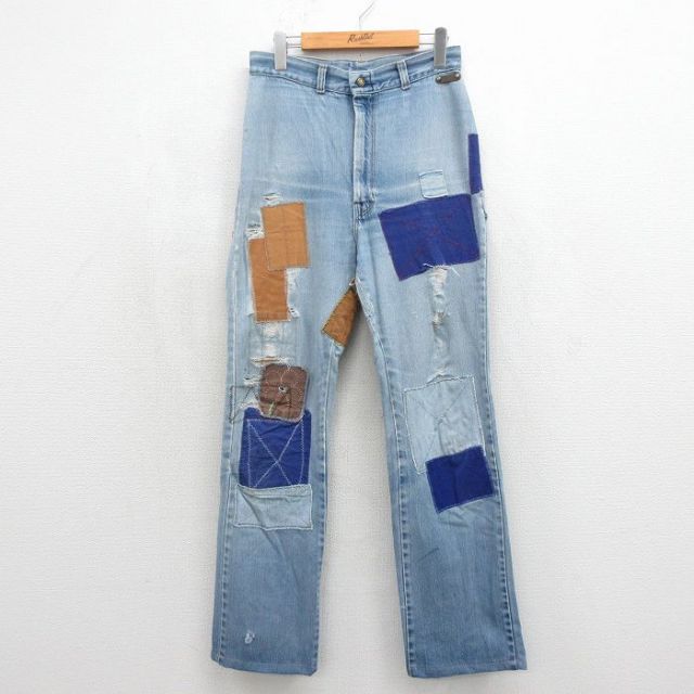 古着通販 W29☆古着 ジーンズ メンズ 80年代 80s パッチワーク タロン