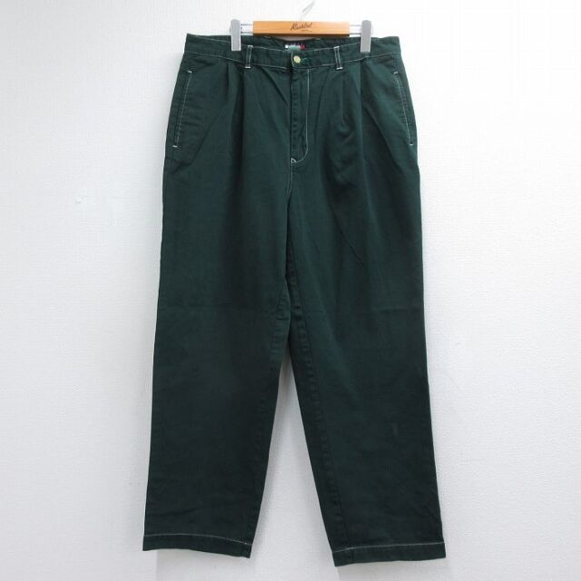 トミーヒルフィガー 90s パンツ ワンポイントロゴ グリーン 実寸W36 | 古着
