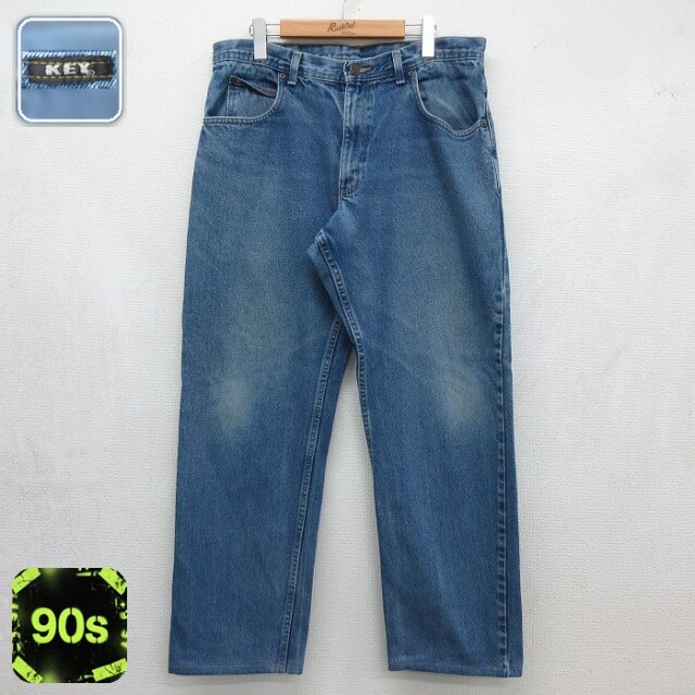 キー 90s ジーンズ ヒゲ ネイビー 実寸W36 | 古着