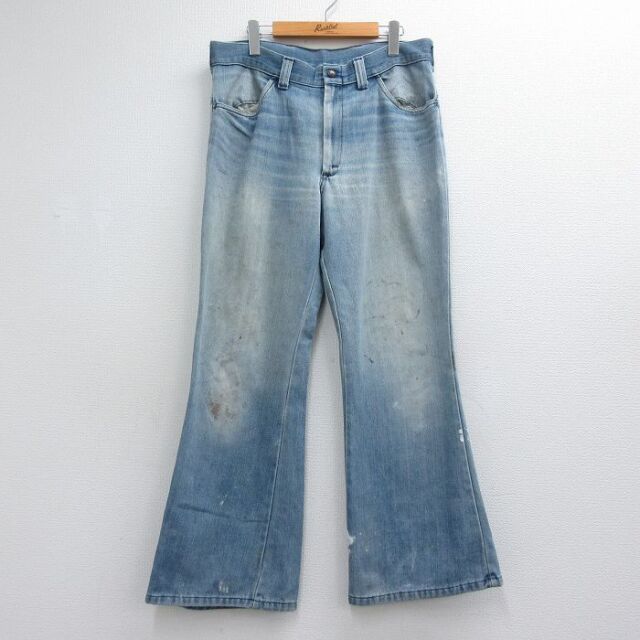 W36★古着 ジーンズ メンズ 80年代 80s フレア ブーツカット ヒゲ タロン ネイビー デニム【spe】 26jul21