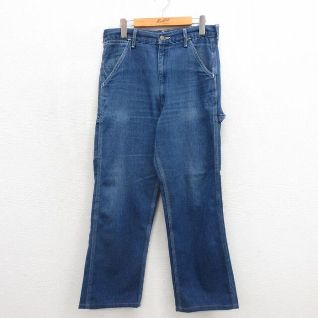 ローバック 90s ペインターパンツ ヒゲ ネイビー 実寸W32 | 古着