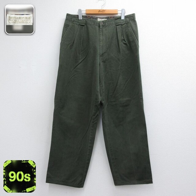 バナナリパブリック パンツ メンズ 90s コットン カーキ 実寸W34 | 古着