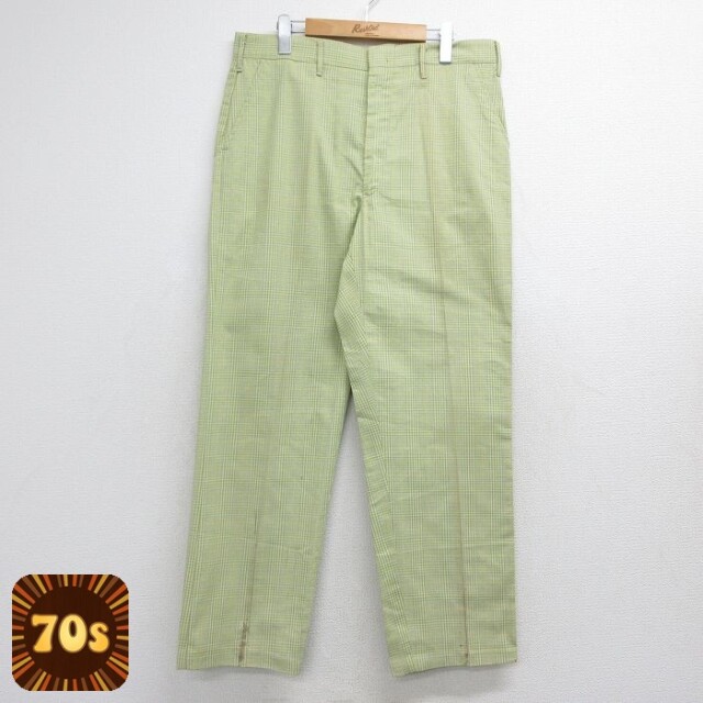 70s パンツ グリーンチェック 実寸W34 | 古着