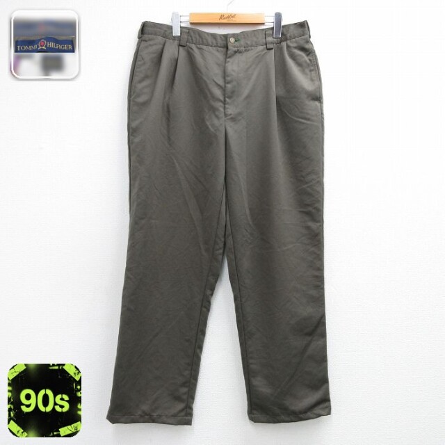 トミーヒルフィガー 90s パンツ ワンポイントロゴ カーキ 実寸W37 | 古着
