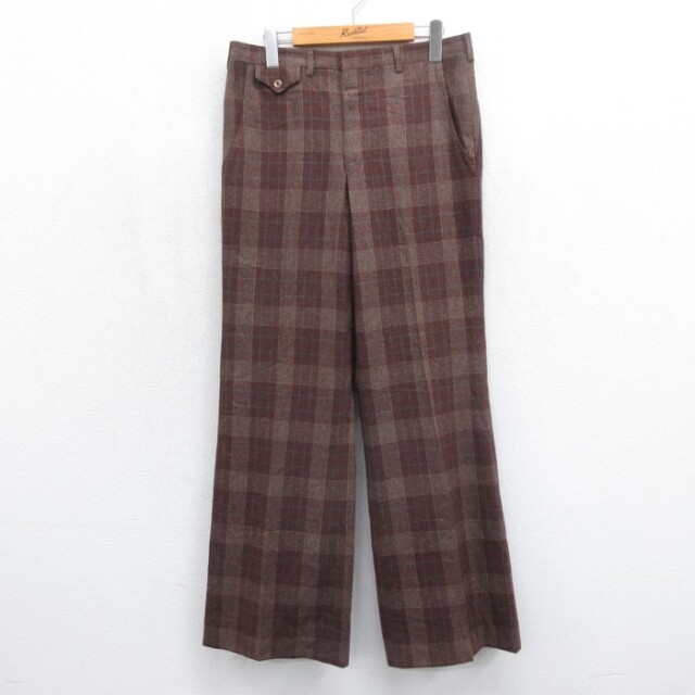 ブラウンチェック パンツ チェック ブラウン 実寸W32 | 古着