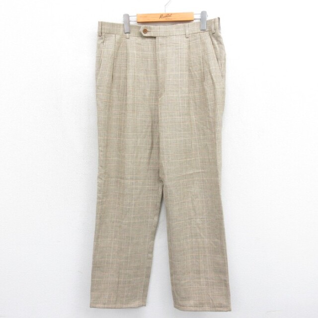 Brooks Brothers 90s スラックス チェック ベージュ 実寸W35 | 古着