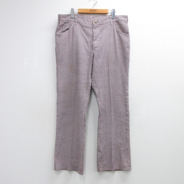 W38★古着 リー Lee パンツ メンズ 70年代 70s フレア 千鳥格子 タロン ブーツカット USA製 レッド チェック【spe】 26aug27