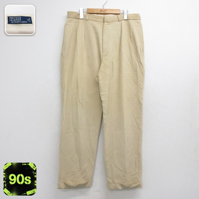 ラルフローレン ブランド メンズ 90s ツータック チノ ベージュ 実寸W35 | 古着