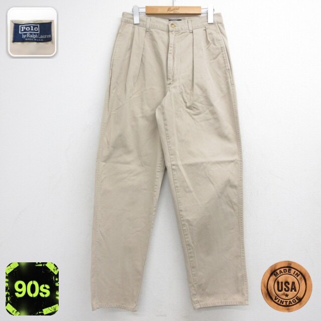 ラルフローレン Ralph Lauren ブランド パンツ メンズ 90s 41 コットン USA製 ベージュ 実寸W30 | 古着