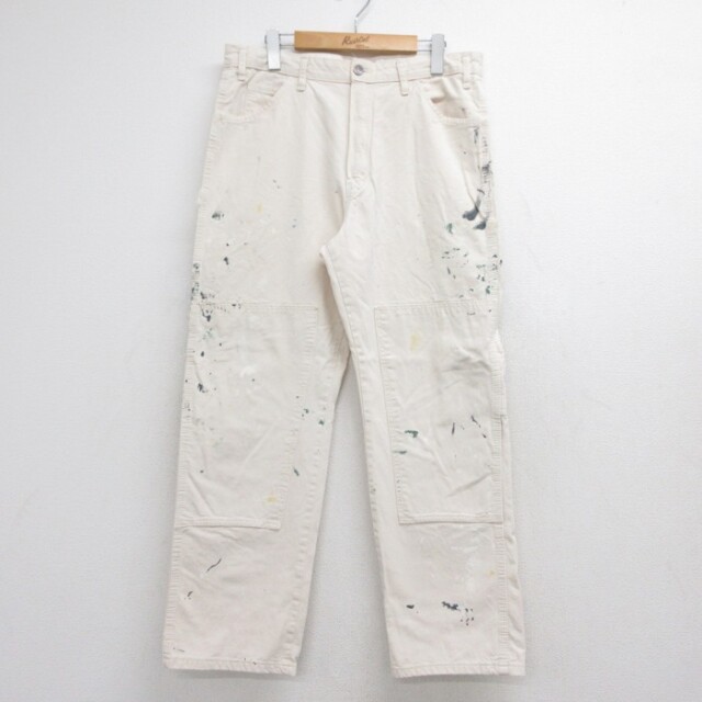 W34★古着 ディッキーズ Dickies パンツ メンズ ペインター ダブルニー コットン 生成り 26sep02