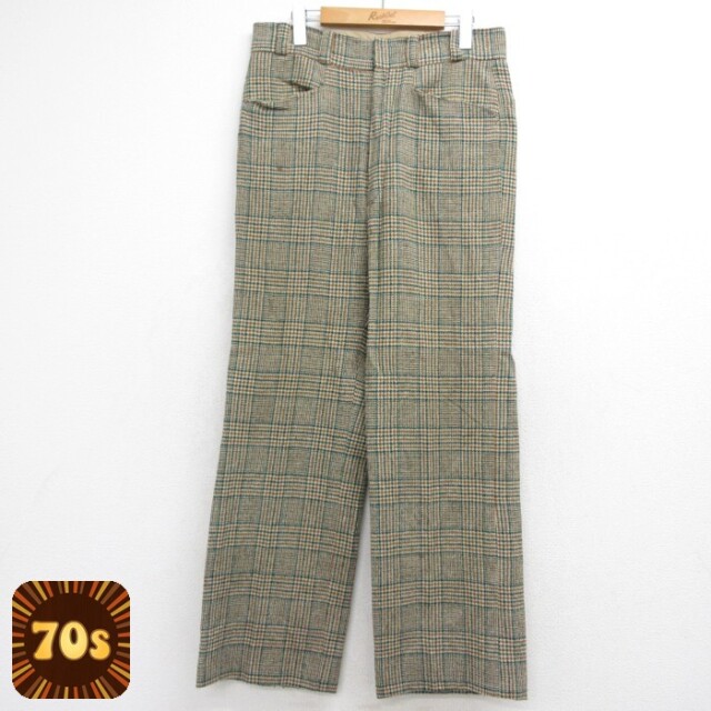 タロン 70s ブーツカットパンツ チェック ブラウン 実寸W32 | 古着