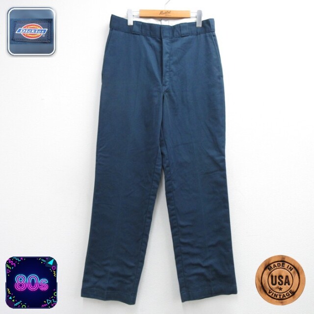 W33★古着 ディッキーズ Dickies パンツ メンズ 80年代 80s 874 タロン ワーク USA製 ネイビー 内側フランネル【spe】 26sep07