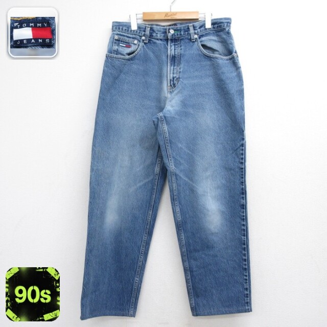 トミーヒルフィガー 90s デニムパンツ ワンポイントロゴ ネイビー 実寸W34 | 古着