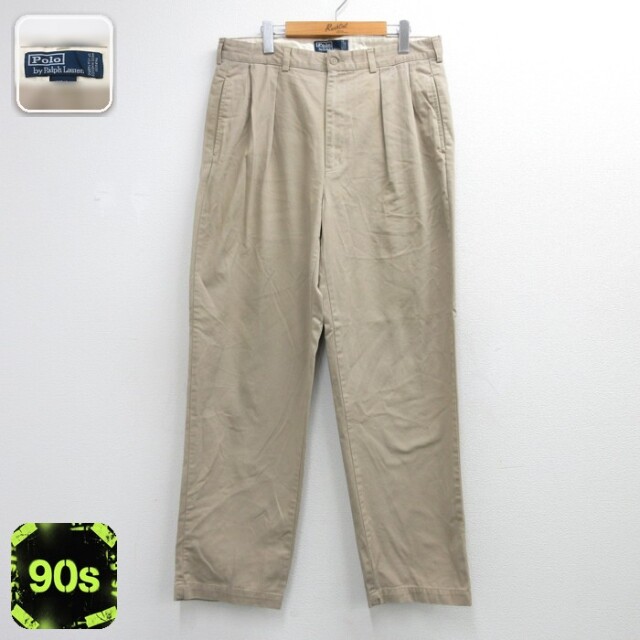 ラルフローレン 90s パンツ ツータック チノ ブラウン 実寸W34 | 古着