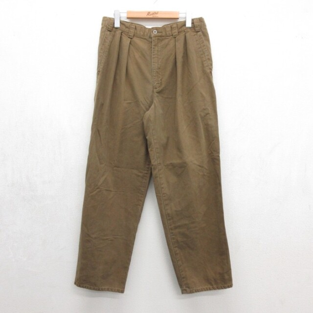 W34★古着 DOCKERS ドッカーズ パンツ メンズ 90年代 90s ツータック フラップポケット コットン ブラウン【spe】 26sep16