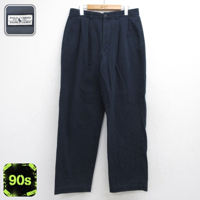ラルフローレン 90s チノパンツ ツータック ネイビー 実寸W32 | 古着