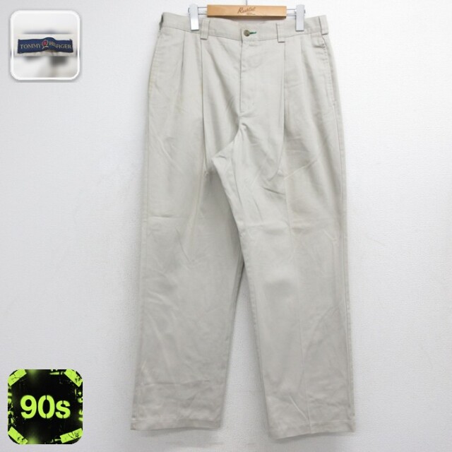 トミーヒルフィガー パンツ ツータック ベージュ 実寸W33 | 古着