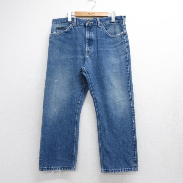 W37★古着 リー Lee パンツ メンズ 80年代 80s ジーンズ ヒゲ コットン USA製 ネイビー デニム【spe】 26sep24