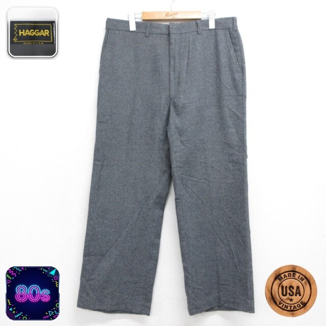 HAGGAR パンツ メンズ 80s スラックス ウール USA製 グレー 霜降り 実寸W35 | 古着