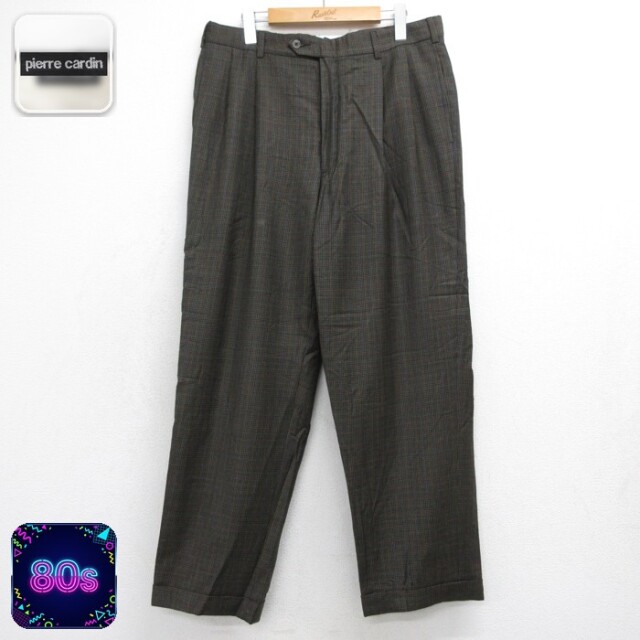 pierre cardin 90s スラックス チェック カーキ 実寸W34 | 古着