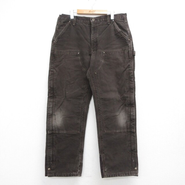 W36★古着 カーハート Carhartt パンツ メンズ ダブルニー ダック地 コットン ブラウン【spe】 26sep29