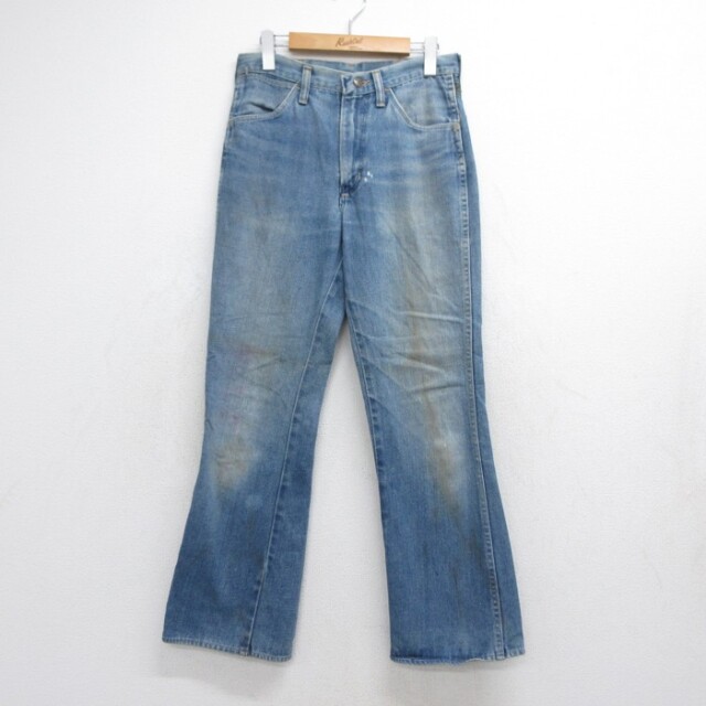 W30★古着 RUSTLER ラスラー パンツ メンズ 80年代 80s ジーンズ タロン ヒゲ ベルボトム Rustler コットン USA製 ネイビー デニム【spe】 26sep29