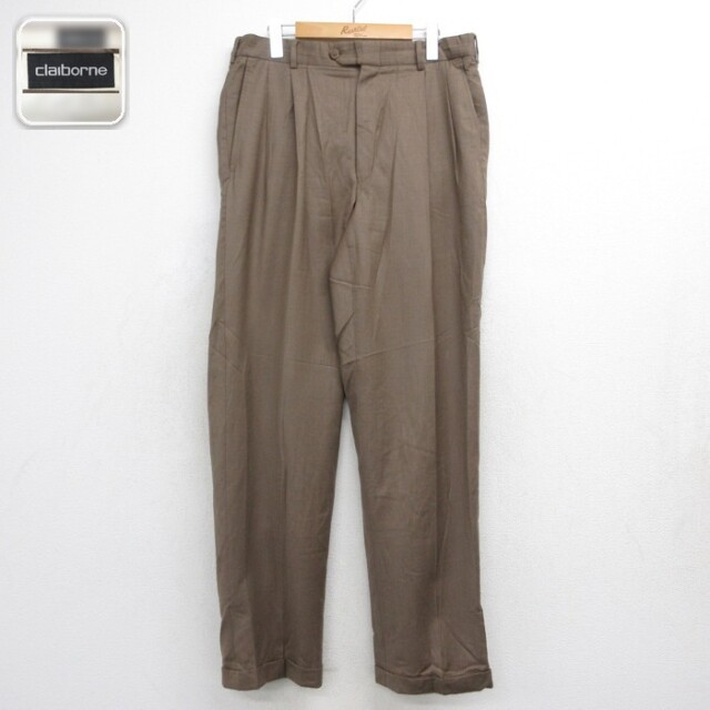claiborne パンツ メンズ カシミア カシミヤ ウール ブラウン 実寸W34 | 古着