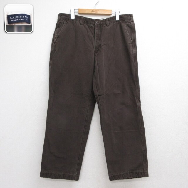 LANDS'END ランズエンド パンツ メンズ トラディショナル コットン ブラウン 実寸W35 | 古着