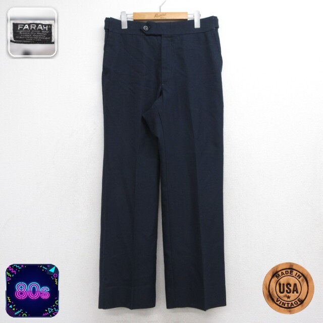 FARAH 80s スラックス ネイビー 実寸W32 | 古着