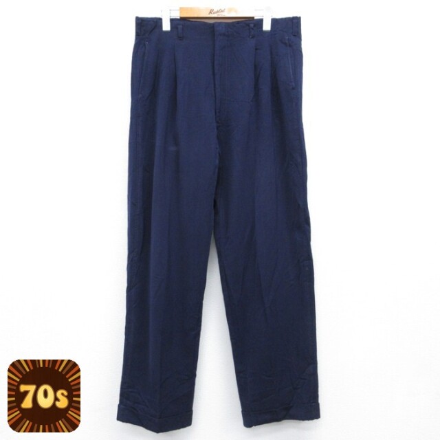 パンツ 70s ツータック ネイビー 実寸W34 | 古着