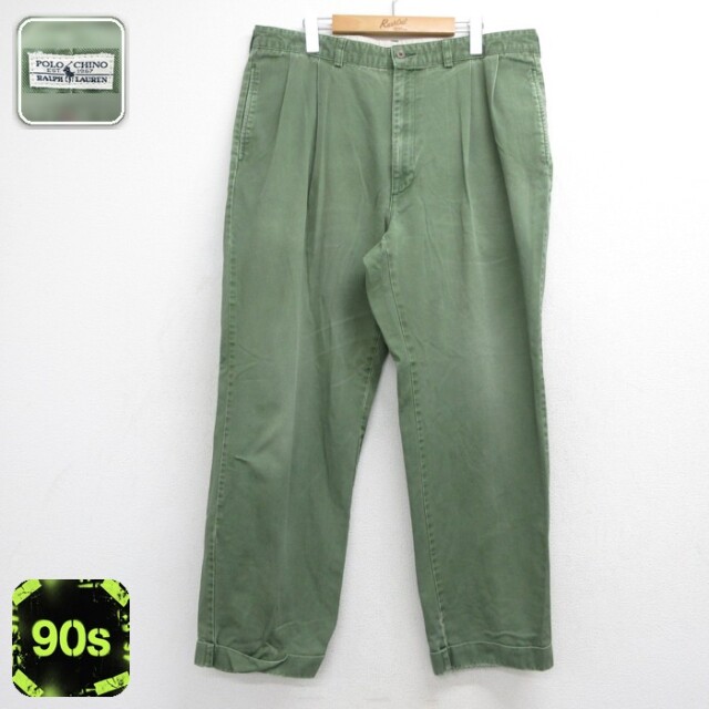 ラルフローレン 90s チノパンツ ワイパン グリーン 実寸W38 | 古着