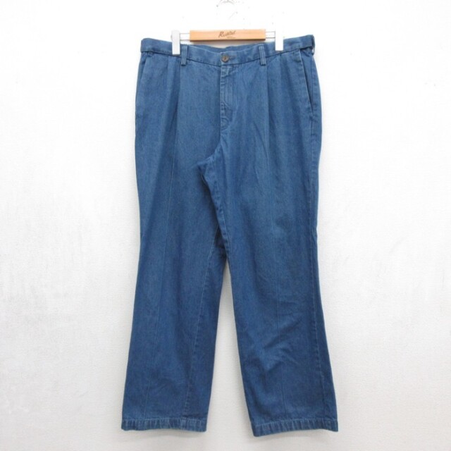 HAGGAR パンツ タック ネイビー メンズW36相当 | 古着