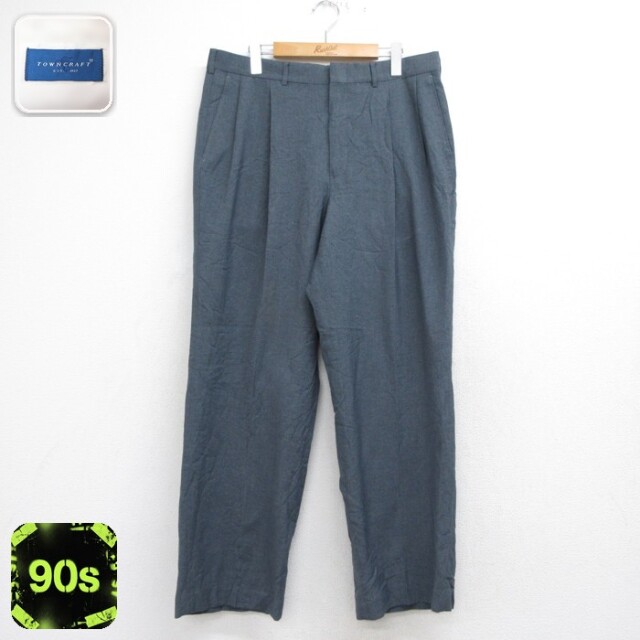 TOWNCRAFT パンツ メンズ 90s スラックス ツータック グレー 実寸W35 | 古着